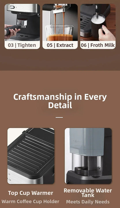 Small Semi-Automatic Espresso Coffee Maker For Home Use, High-Pressure Steam Whipped Milk And Brewed Coffee Pot Espresso Maker