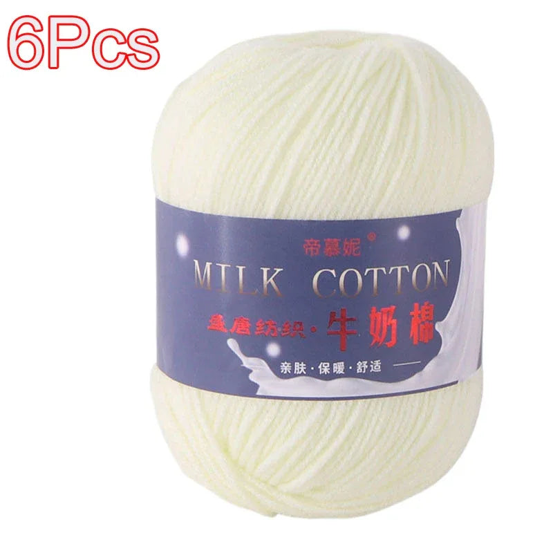 6Pcs Dyed Milk Sweet Soft Cotton Crochet Wool Yarn Thick Yarn Fiber Hand Knitting Wool Crochet Yarn Threads for DIY Sweater