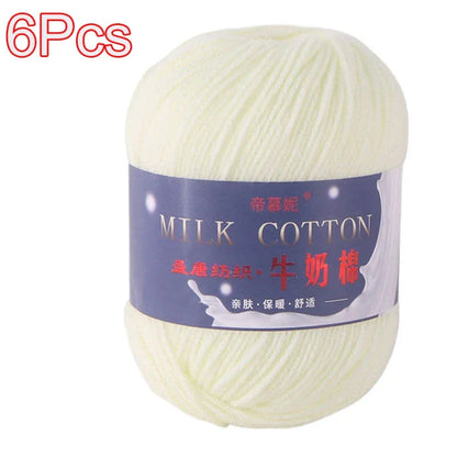 6Pcs Dyed Milk Sweet Soft Cotton Crochet Wool Yarn Thick Yarn Fiber Hand Knitting Wool Crochet Yarn Threads for DIY Sweater
