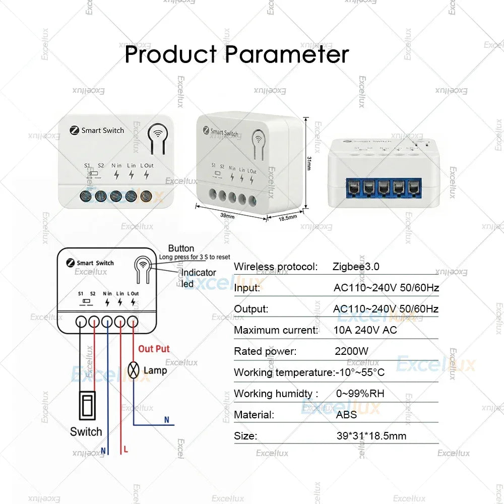 10A Mini Zigbee Smart Switch Module DIY Lighting Relay Breaker Intelligent Life App Control Work with Home Assistant Zigbee2MQTT