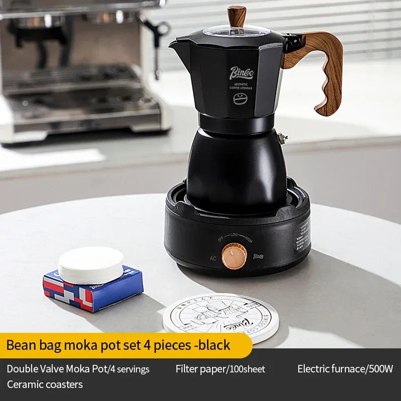 Bincoo Dual Valve Moka Pot Espresso Maker Mocha Pot Brewed Coffee Pot 220V Electric Stove Concentrated Extraction Barista Tools