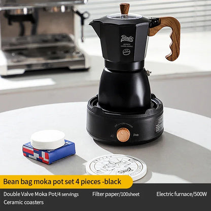 Bincoo Dual Valve Moka Pot Espresso Maker Mocha Pot Brewed Coffee Pot 220V Electric Stove Concentrated Extraction Barista Tools
