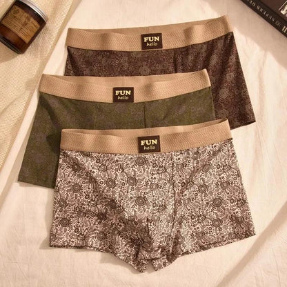Men's Cotton Boxers Anti-Bacterial Rose Print Boxer Briefs Breathable Soft Underwear Comfortable Men's Innerwear