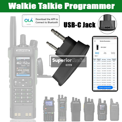 Walkie Talkie Bluetooth Wireless Programmer Plug & Play No Driver Issue Phone APP Programming for Baofeng DM-32 UV-5R BF-T20D