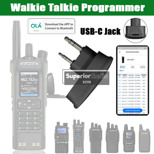 Walkie Talkie Bluetooth Wireless Programmer Plug & Play No Driver Issue Phone APP Programming for Baofeng DM-32 UV-5R BF-T20D by PDG ibma