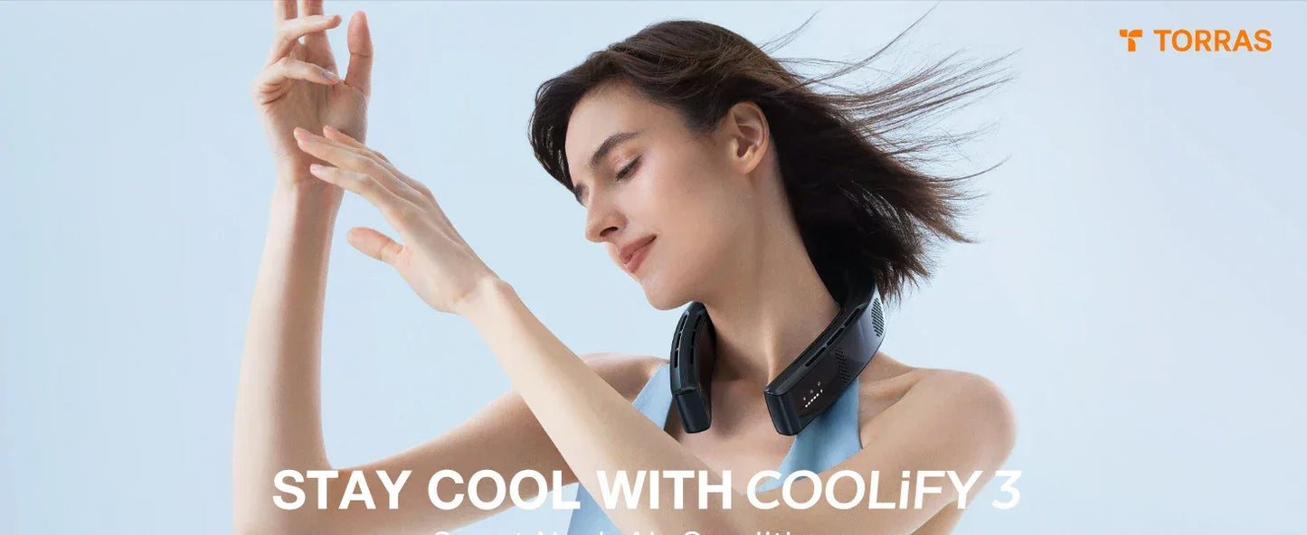 COOLIFY 3 Neck Air Conditioner Heater Cooling Neck Fan 6000mAh Bladeless Portable Fan AI Temp Control Wearable Cooler Black