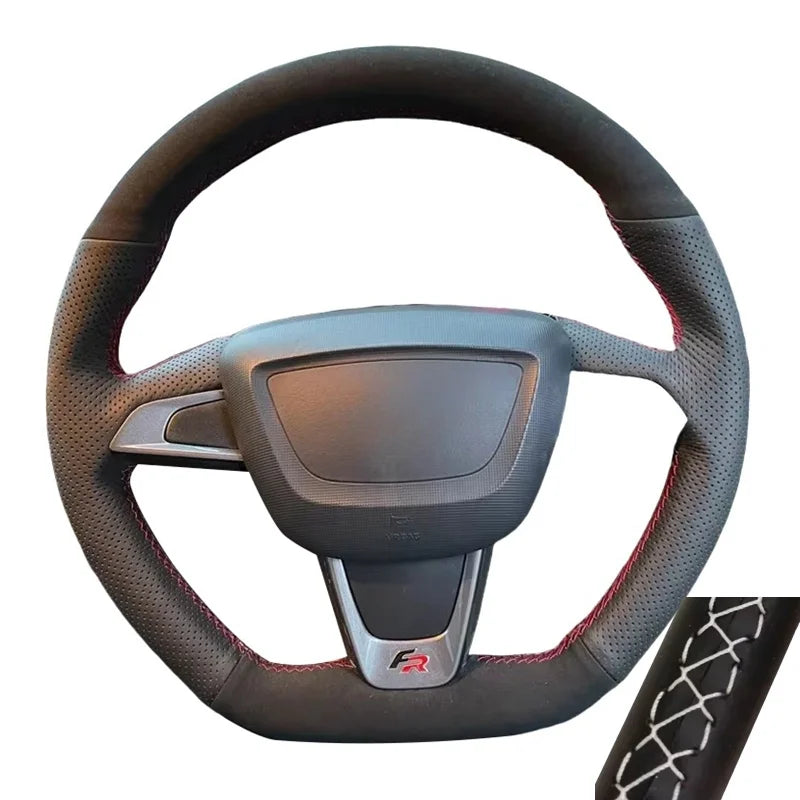 Hand Sewing Soft Suede Car Steering Wheel Cover For Seat Ibiza(6J)(FR/CUPRA) 2015 Mii FR Leather Original Steering Wheel Braid by PDG ibma