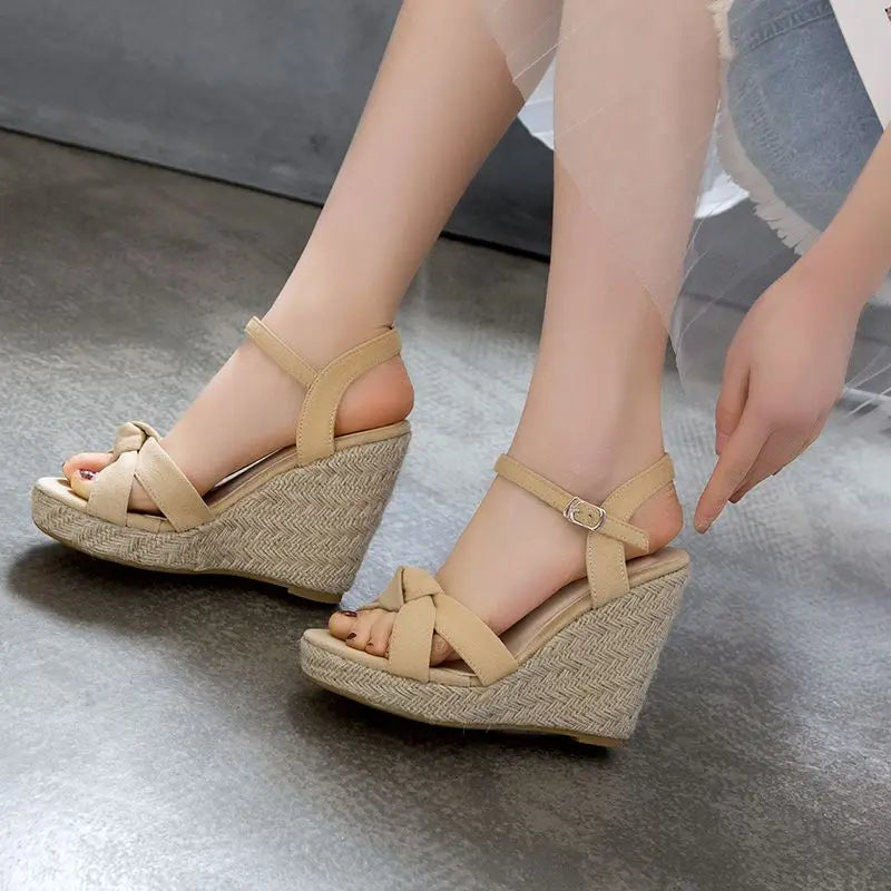 REAVE CAT Brand Women Sandals Open Toe Flock Suede Wedges 11cm Platform Buckle Strap Big Size 44 45 46 Soft Leisure Daily Shoes