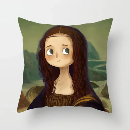 Creative Cartoon Oil Painting Mona Lisa Van Gogh Cushion Cover Portrait Painting Throw Pillow Case Cojines Decorativos Para Sofa