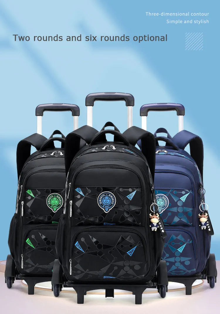 High-capacity on 2/6 Wheels Waterproof Luggage Rolling Bag Student Shoulder Backpack  Detachable Children Rolling School Bags