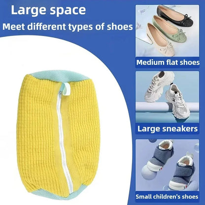 Fluffy Fiber 360 ° Surround Cleaning Shoe Washing Bag - Reusable Durable Machine-Washable Laundry Bag with Zipper Closure (1Pc)