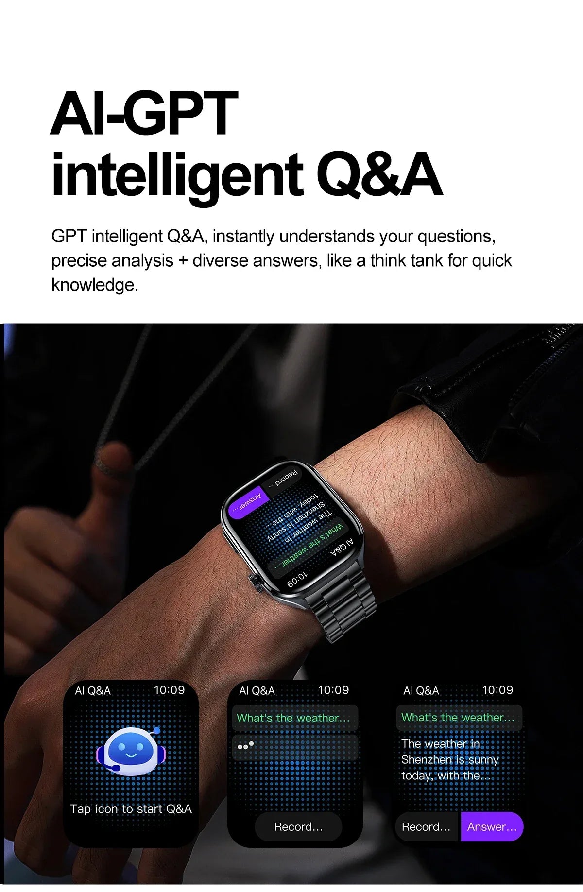 New Uric Acid Blood Lipids AI-GPT ECG Smartwatch Micro Physical Examination Body Analysis Men BT Call LED Flashlight Smartwatch