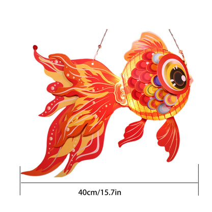 1 Set Goldfish Paper Lantern with Pole DIY Handmade Lantern Chinese New Year Mid-Autumn Festival Fish Night Light Material Bag