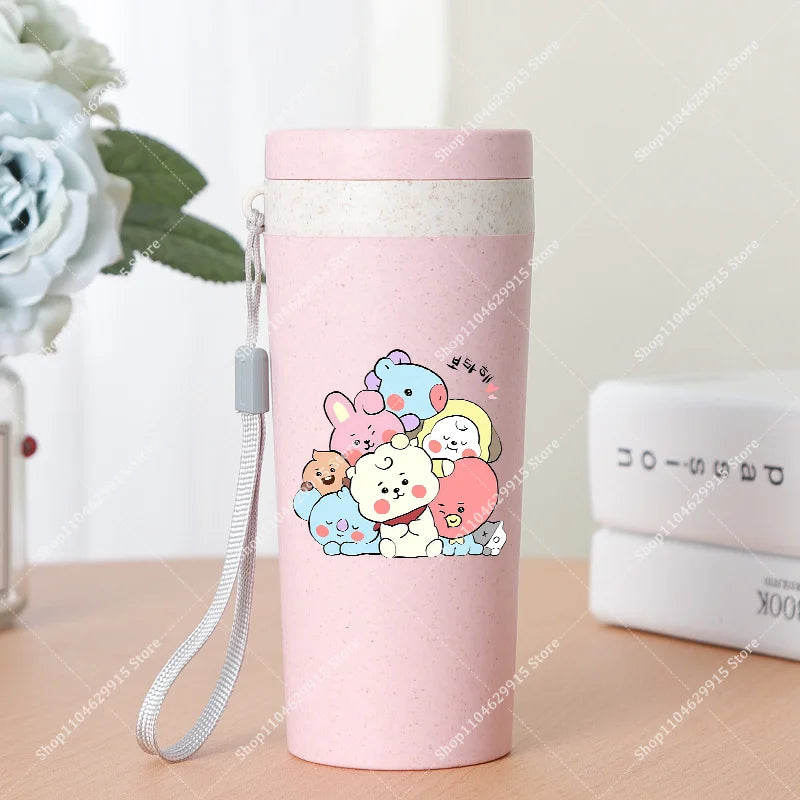 350ml BT21 Portable Water Bottle COOKY TATA RJ Cute Anime Leak-proof Plastic Drinking Cup Milk Coffee Juice Cup Drinkware Gift