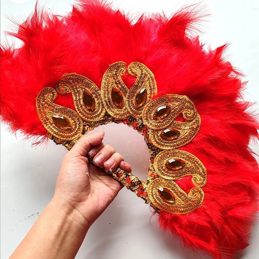 2025 New Design African Turkey Feather Big Fan Ladies Wedding Feather Fan for Bride Double Side Feather Nigerian Feather Handfan by PDG ibma
