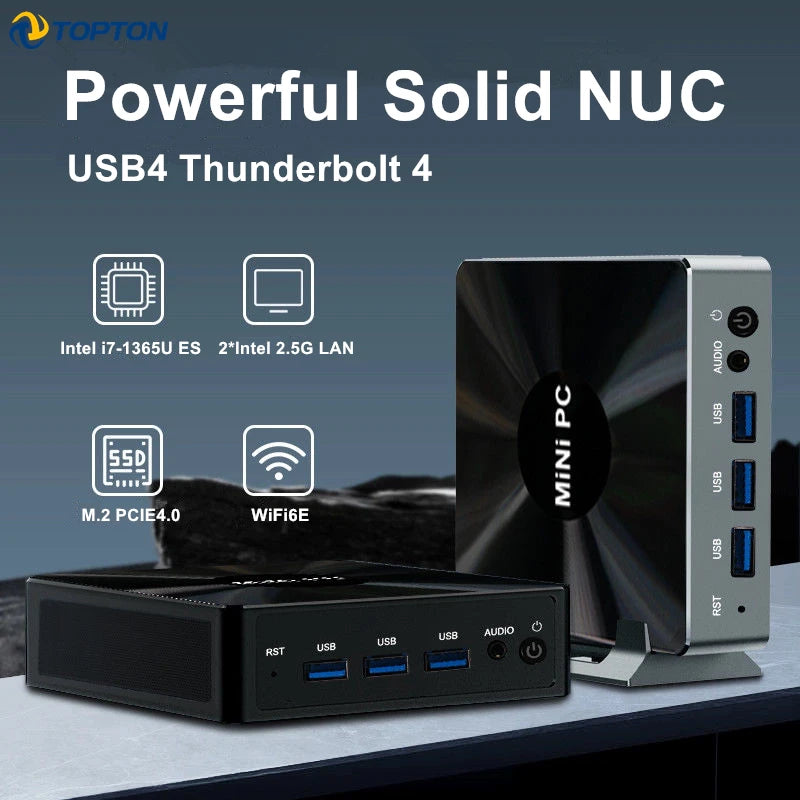 Topton Solid Nuc D17 Gaming Mini Computer Intel i7 1360P/1365U ES Thunderbolt 4 2*DDR5 2*2.5G LAN Firewall PC Windows 11 WiFi6E