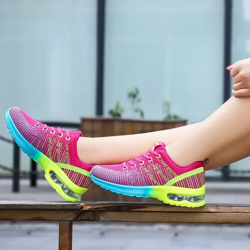 Women's Knitted Running Shoes Colorful Design Breathable Mesh Comfortable Bright Colors Shoes Outdoor Fitness Jogging Walking