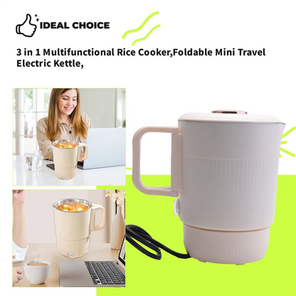 ELEG-3 In 1 Multifunctional Rice Cooker Foldable Mini Travel Electric Kettle Household Foldable Electric Cooker Hot Pot EU Plug