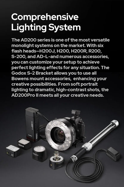 Godox AD200PRO II 200W Out-door Pocket Flash AD200PROII TTL HSS Speedlite Bi-color Modeling Lamp With X2T/X3/X3PRO/XPRO/XPROII