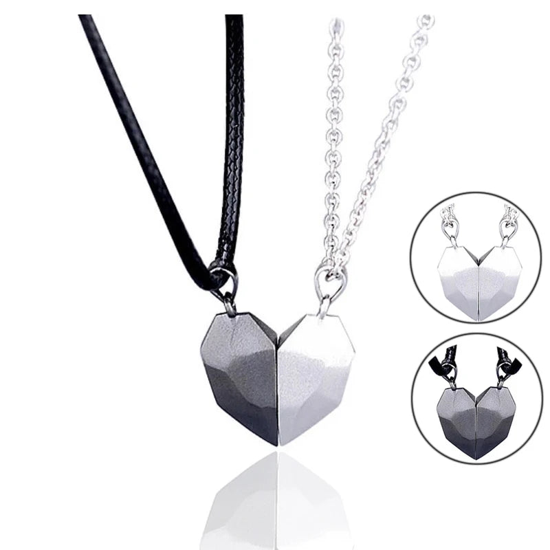 2PCS/SET Couple Necklaces Attarction Between Lovers Heart Magnetic Pendant Necklace For Women Valentine's Day Anniversary Gifts