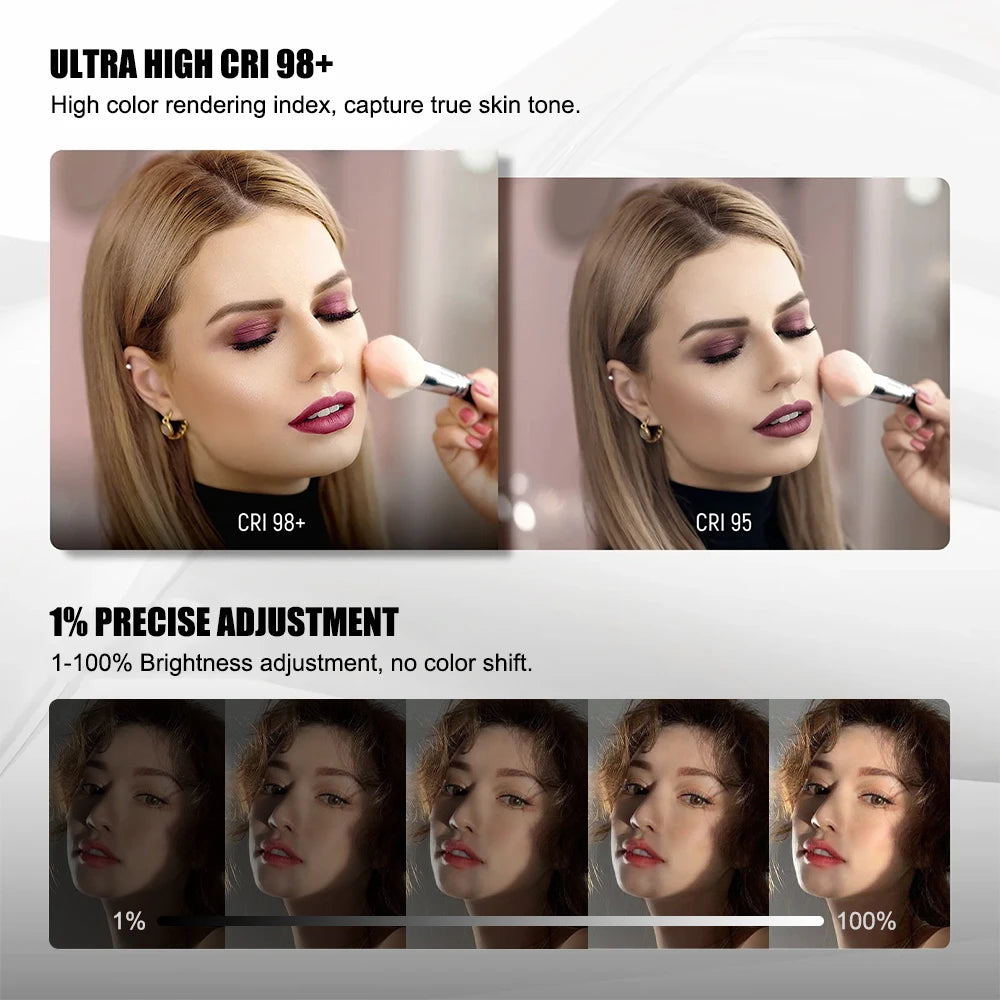HDSNH LED Video Light 40W Double Arms Beauty Light with Phone Holders Adjustable Tripod Dimmable 3200-5600K for Makeup Manicure