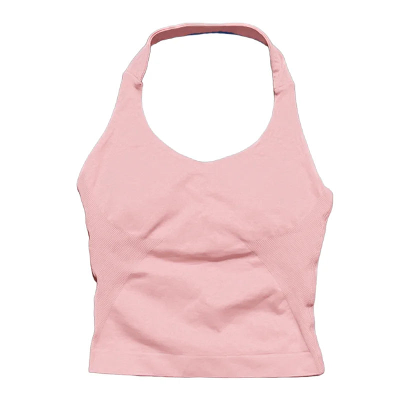 HISTELLO Halter Top Gym Vest Woman Backless Tank Tops Push Up Sport Bras Running Vest Workout Tops Activewear Yoga Clothing