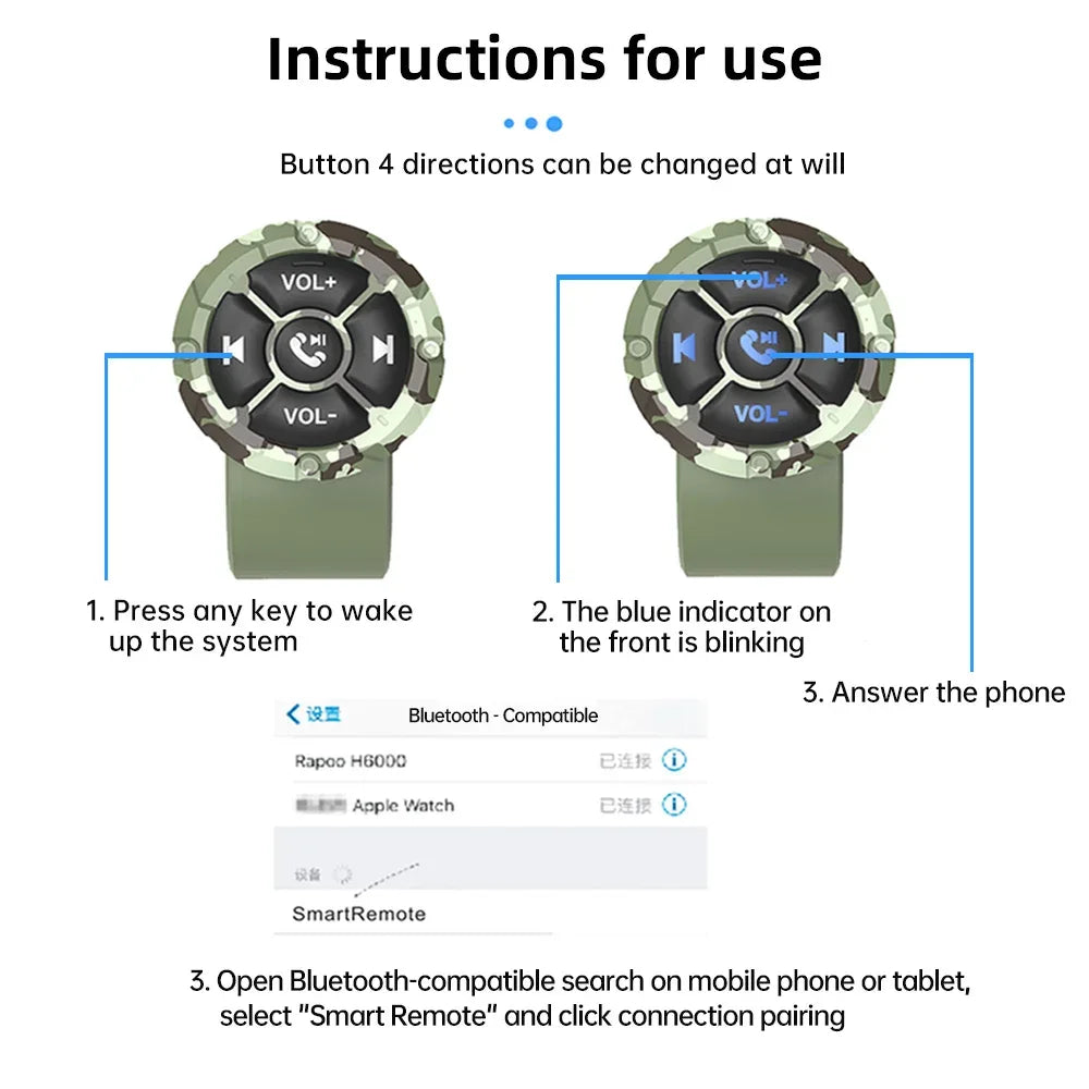 5 Keys Smart Remote Controller Wireless Bluetooth-compatible Media Button Psychedelic/Black Colors Car Motorcycle bike Control