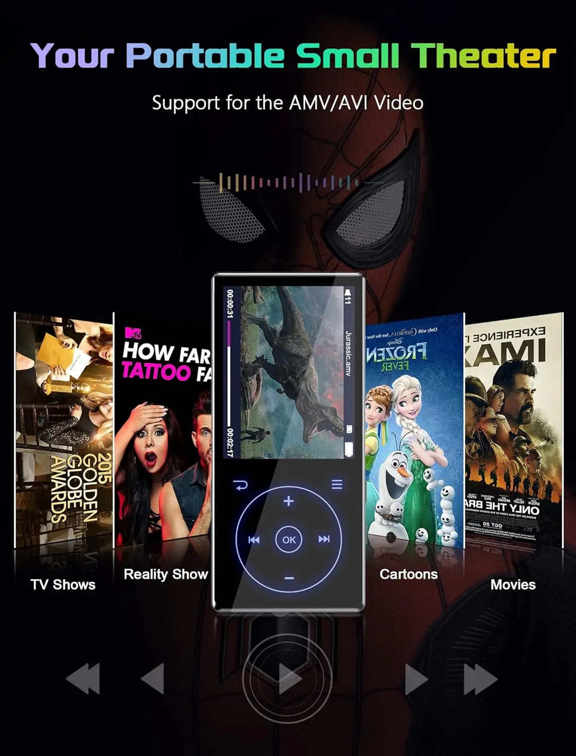 128GB MP3 Player: Portable Music Player with Bluetooth 5.2 HiFi Sound Shuffle Single Loop FM Radio Built-in HD Speaker Voice Rec