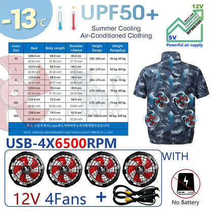 G-MACHT Men Short Sleeve 4Fans Cooling Jacket USB Air Conditioning Clothing Outdoor Work Fishing Heat Protection Cooling Vest