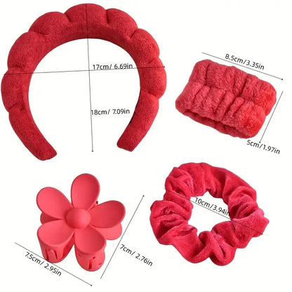 6pcs/set Women's SPA Hairband Set, Headband Hair Hoop Claw Clip Velvet Hair Hoop Wristband For Washing Face Skincare Makeup Wear