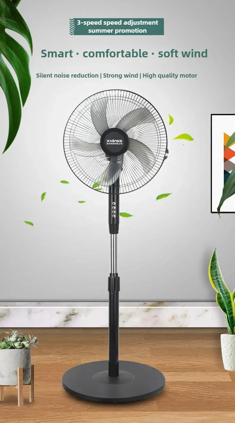 Household Silent Remote Control Standing Fan-5-Blade Powerful Oscillating Fan with Energy-Saving Motor, Adjustable Height
