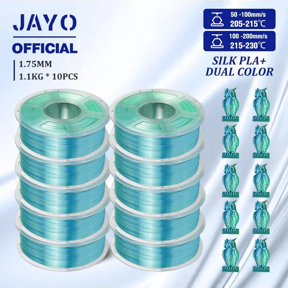 JAYO 10Rolls SILK PLA+ 3D Filament 1.75mm SILK PLA Rainbow  Filament for FDM 3D Printer SILK Dual & Triple 3D Printing Materials