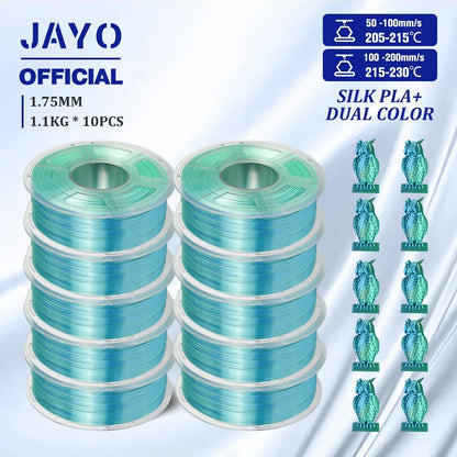 JAYO 10Rolls SILK PLA+ 3D Filament 1.75mm SILK PLA Rainbow  Filament for FDM 3D Printer SILK Dual & Triple 3D Printing Materials