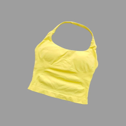 Seamless Halter Neck Yoga Tank Tops for Women Built-in Bra Padded Gym Top Sleeveless Shirt Fitted Backless Workout Clothes