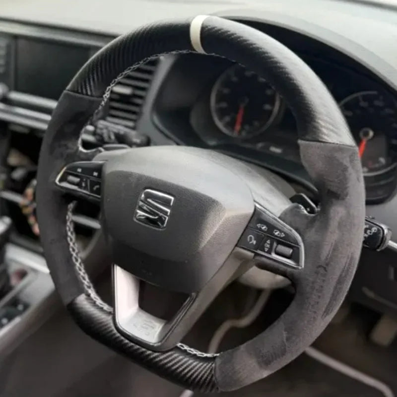 DIY copper stripe suede Car Steering Wheel Cover for Seat Leon FR CUPRA Ibiza Alhambra Line Arona Ateca Toledo 2014-2020 by PDG ibma