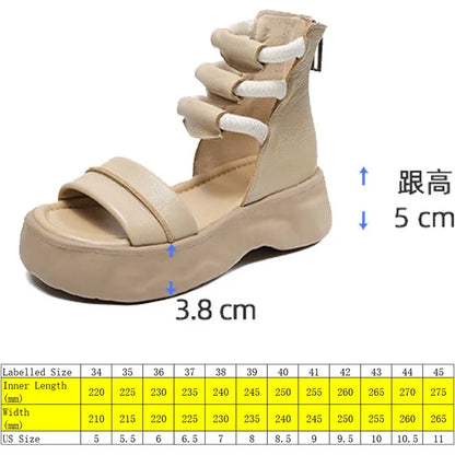 Koznoy 8cm Natural Genuine Leather Sandals Boots Flats Platform Wedge Summer Women Hollow Pumps Peep Toe Booties Mary Jane Shoes