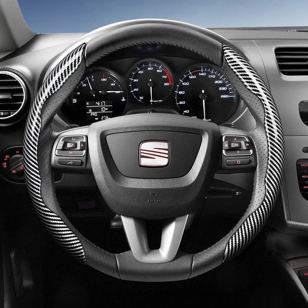 Suitable for Seat Carbon Fiber Texture Steering Wheel Cover with Segmented Quick-Release Design, Durable, for Models Such as Ibiza, Arona, Leon, Leon Sportstourer, Ateca, Etc., in Black, Blue, Red, Silver, and White by PDG ibma