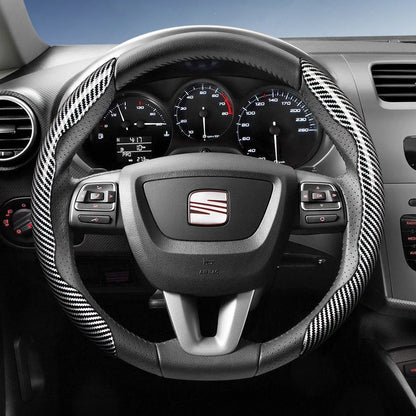 Suitable for Seat Carbon Fiber Texture Steering Wheel Cover with Segmented Quick-Release Design, Durable, for Models Such as Ibiza, Arona, Leon, Leon Sportstourer, Ateca, Etc., in Black, Blue, Red, Silver, and White by PDG ibma