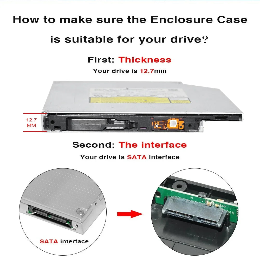 LJIAL 12.7mm USB 3.0 DVD Drive External Optical Drives Enclosure SATA to USB External Case For Laptop Notebook Without Drive