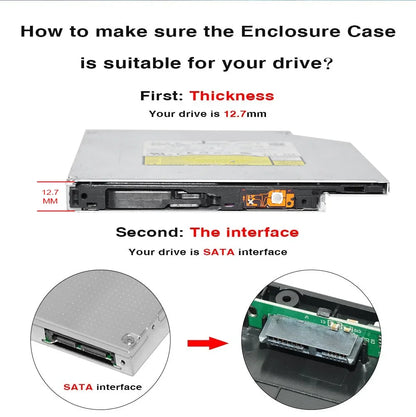 LJIAL 12.7mm USB 3.0 DVD Drive External Optical Drives Enclosure SATA to USB External Case For Laptop Notebook Without Drive