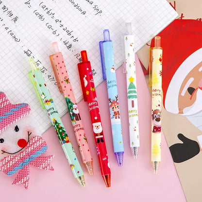 50Pcs/Lot Cute Christmas Press Gel Pens Cartoon Santa Claus Kawaii Christmas Gift Black Ink Pen Student School Office Supplies