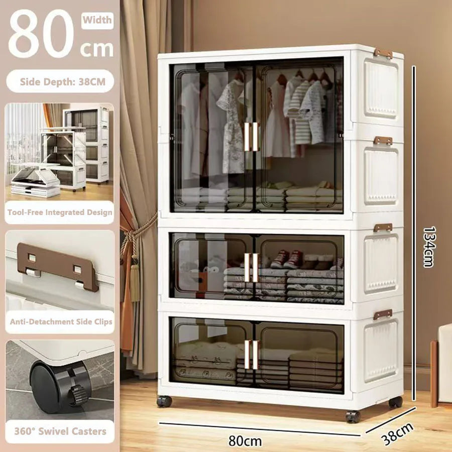 Multi-Functional Folding Storage Cabinet with Doors for Home Office Kitchen Bathroom Organizer White Black Gray
