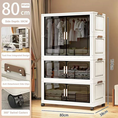 Multi-Functional Folding Storage Cabinet with Doors for Home Office Kitchen Bathroom Organizer White Black Gray