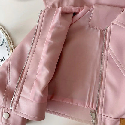 2024 Girls Baby Spring Autumn Winter PU Clothing Set Fashion Kids Leather Zipper Jackets+skirts Children 2pcs Birthday Clothes