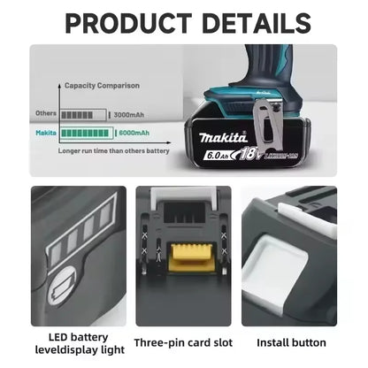 Genuine Makita 6.0Ah for Makita 18V Battery BL1830B BL1850B BL1850 BL1840 B0L1815 Replacement Lithium Battery DC18RC Chargers