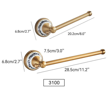Antique Brass 2pc Bathroom Accessories Set, Bronze Dispenser Towel Rod and Toilet Paper Holder for Bathroom Wall Mounted
