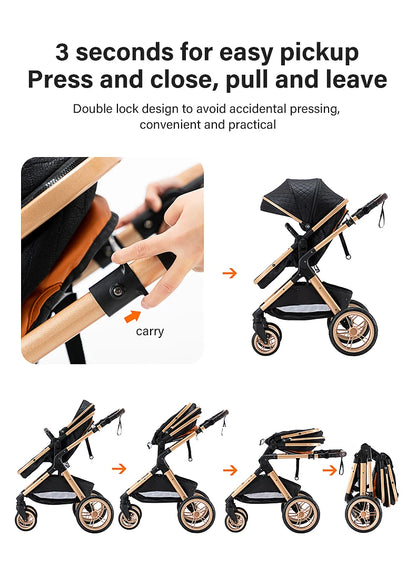 Newest Baby Stroller 3 in1 Multifunctional Stroller Easy Folding Travel Portable Baby Carriage Safety Seat EU Standard