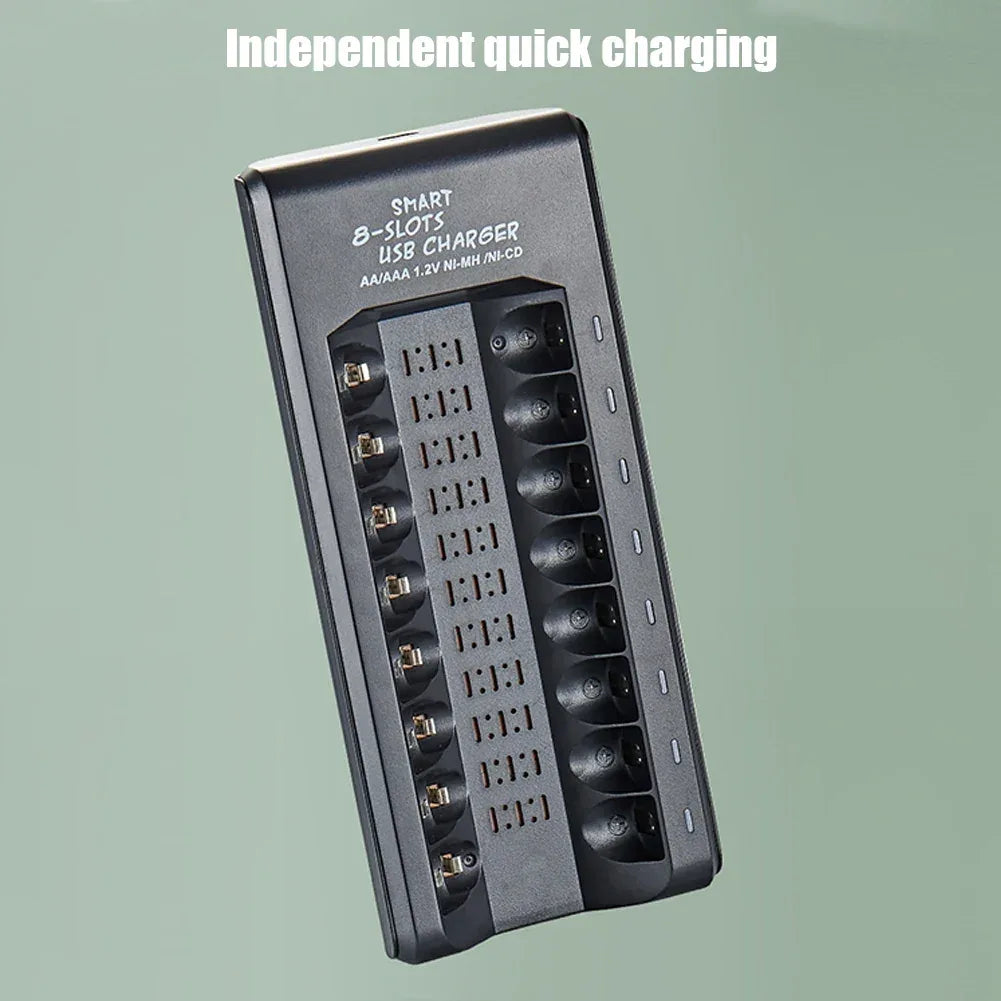 Rechargeable Battery Charger USB Output 8 Slots Fast Charging Short Circuit Protection for 1.2V NiMH AAA/AA Batteries Charger