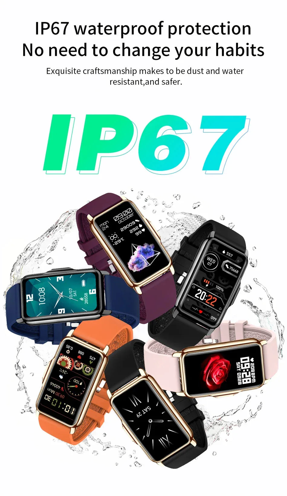 Smart Bracelet Women Smartwatch Men Heart Rate Blood Oxygen Waterproof Sport Fitness Smart Band Watch Call Reminder Ladies+Gift
