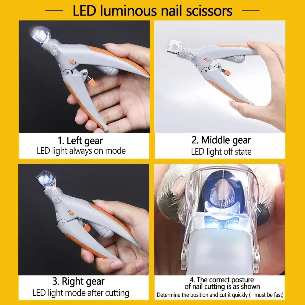 Professional Pet Nail Clipper With LED Light Safety Guard Cat Dog Toenail Scissors Trimmer Grooming Tool For Small Pets
